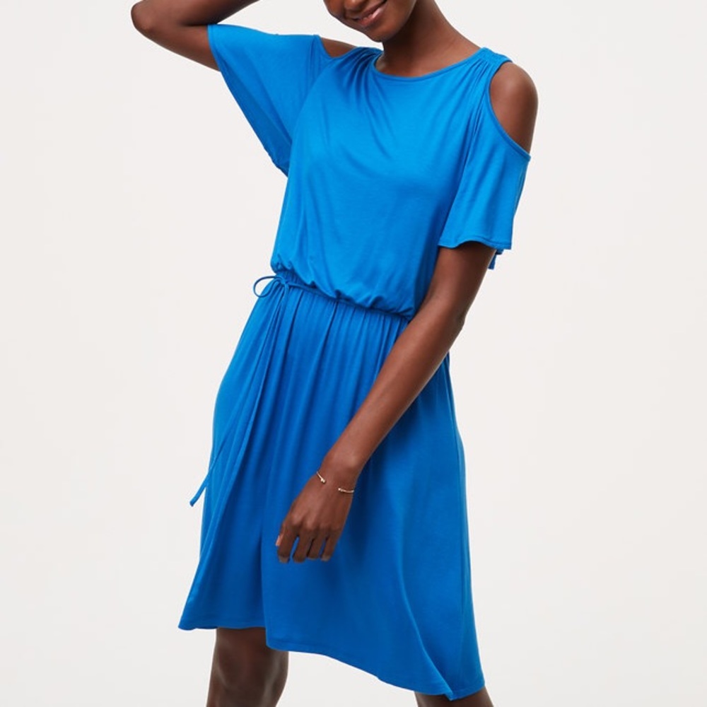 LOFT Cold Shoulder A-line Blue Dress NWOT